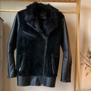 Topshop Faux Leather Faux Fur Biker Jacket Size 0